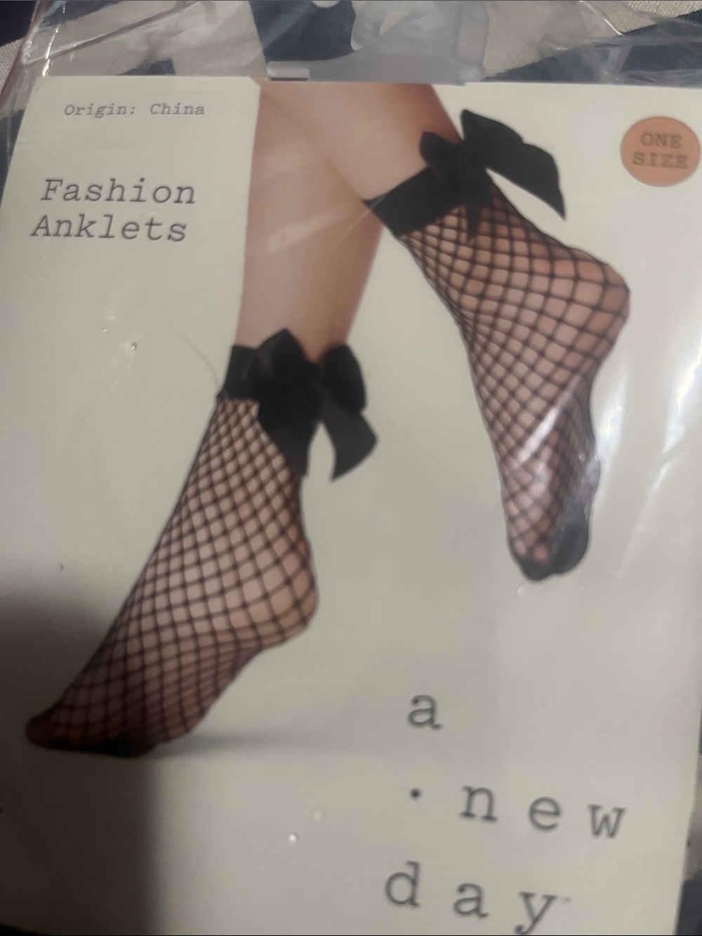 a new day Black Fishnet Anklets with Bow Accent